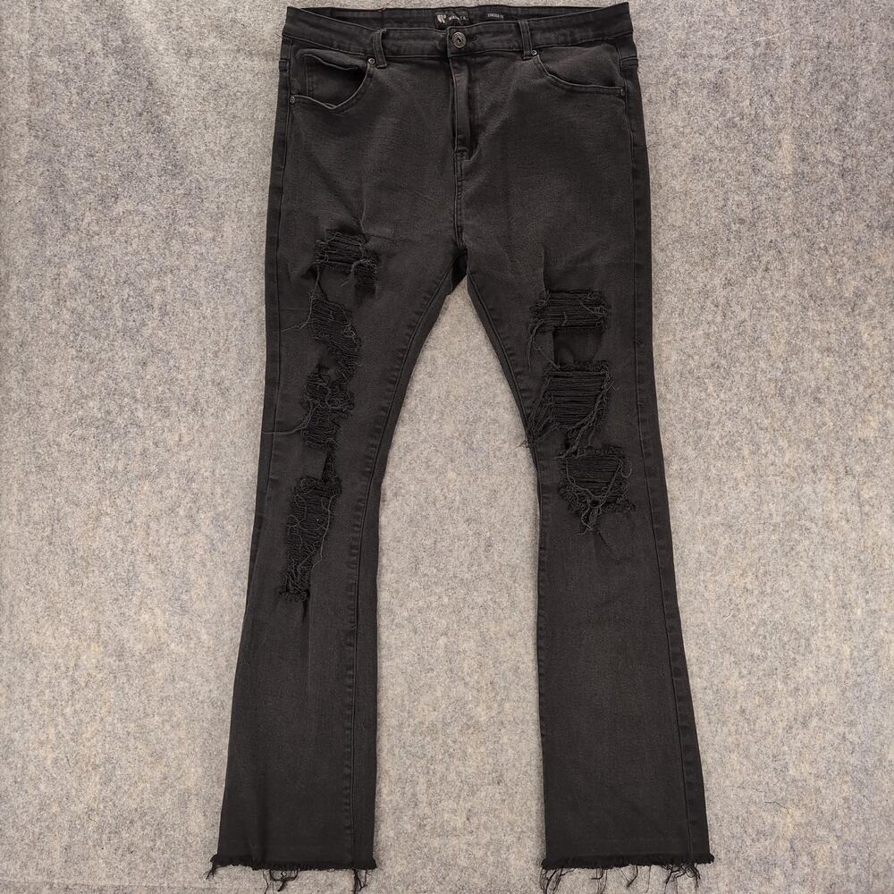 Waimea Jeans Mens 40x36 Black Stacked Fit Skinny Distressed Stretch Cotton